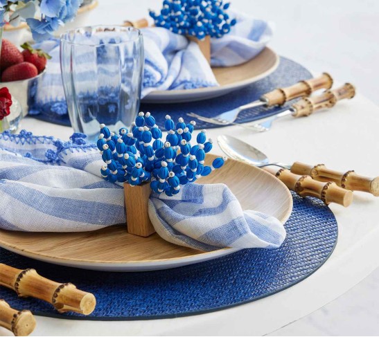 Reed Napkin Ring in Blue & White, Set of 4