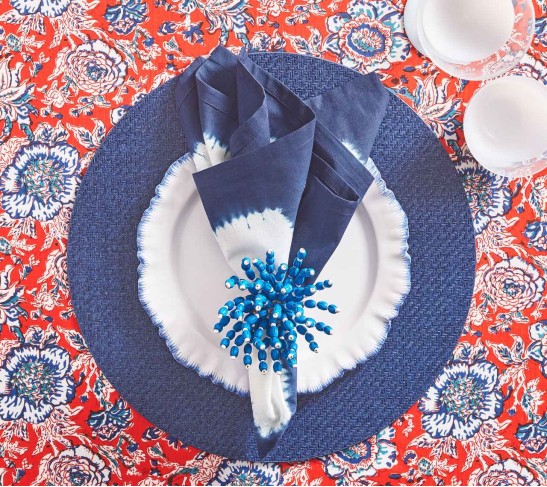 Reed Napkin Ring in Blue & White, Set of 4