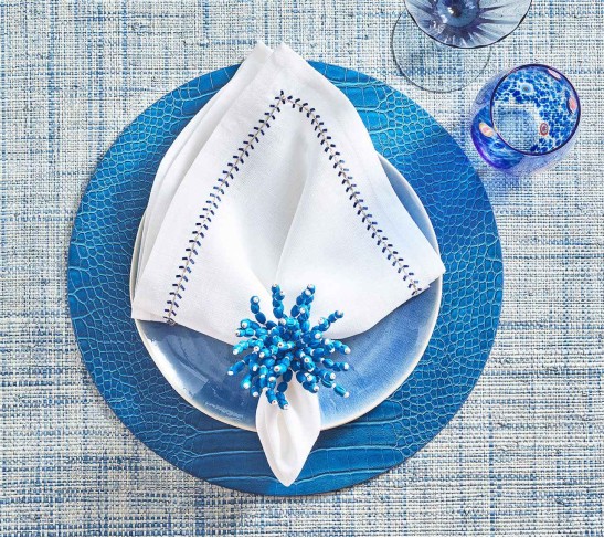 Reed Napkin Ring in Blue & White, Set of 4