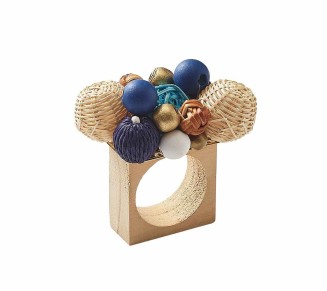 Java Napkin Ring in Natural & Navy & White, Set of 4