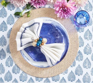 Java Napkin Ring in Natural & Navy & White, Set of 4