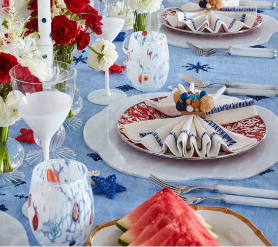 Java Napkin Ring in Natural & Navy & White, Set of 4