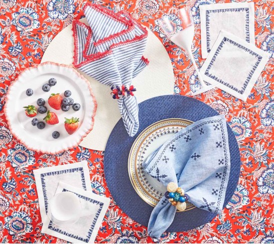 Java Napkin Ring in Natural & Navy & White, Set of 4