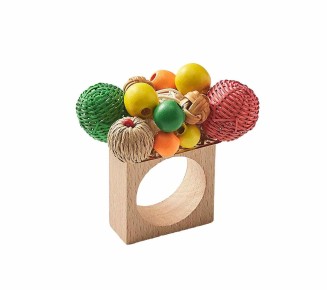 Java Napkin Ring in Natural & Yellow & Green, Set of 4