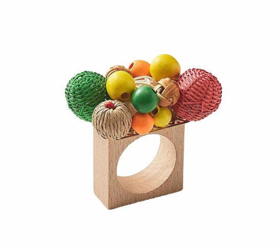 Java Napkin Ring in Natural & Yellow & Green, Set of 4