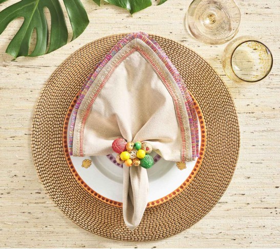 Java Napkin Ring in Natural & Yellow & Green, Set of 4