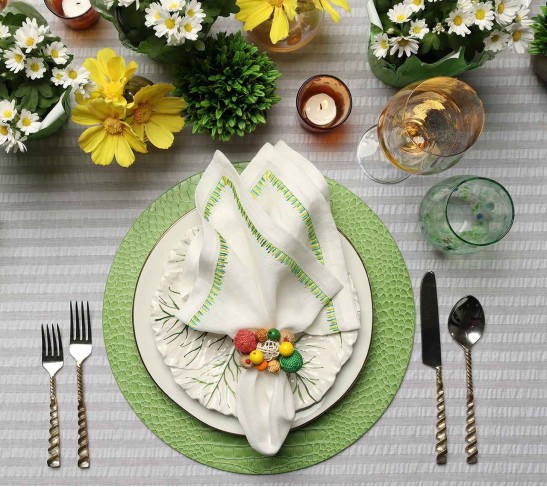 Java Napkin Ring in Natural & Yellow & Green, Set of 4