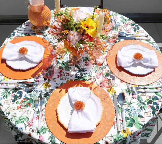 Zinnia Napkin Ring in Pink & Orange, Set of 4
