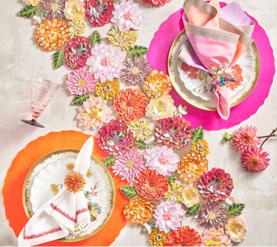 Zinnia Napkin Ring in Pink & Orange, Set of 4