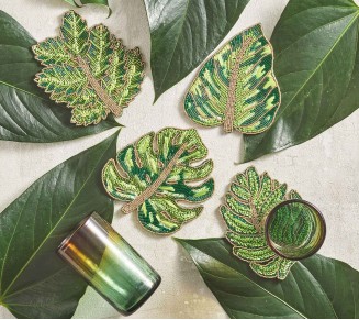 Laurel Drink Coasters in Green, Set of 4 in a Gift Bag