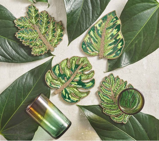 Laurel Drink Coasters in Green, Set of 4 in a Gift Bag