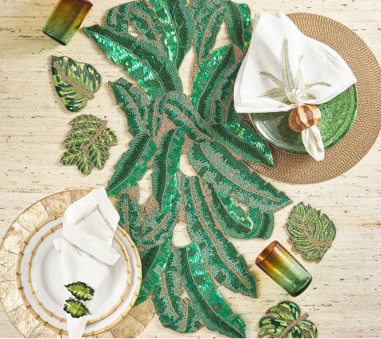 Laurel Drink Coasters in Green, Set of 4 in a Gift Bag