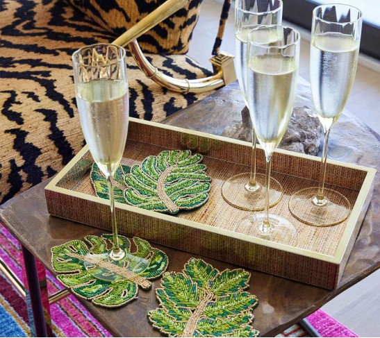 Laurel Drink Coasters in Green, Set of 4 in a Gift Bag