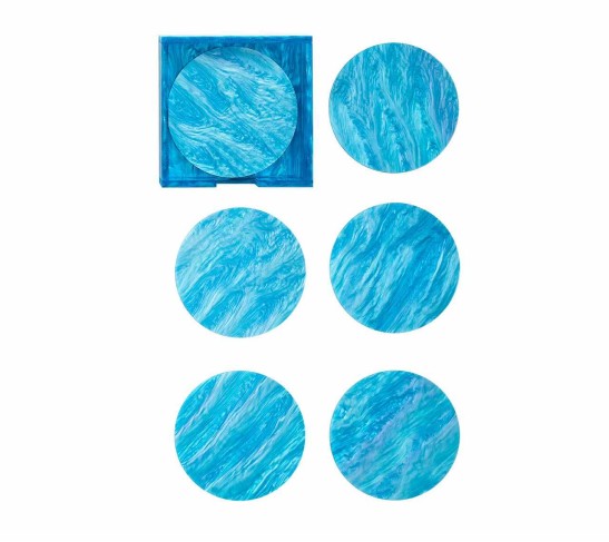 Mirage Drink Coasters in Aqua, Set of 6 in a Caddy