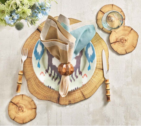 Woodland Drink Coasters in Natural & Brown, Set of 4 in a Gift Box