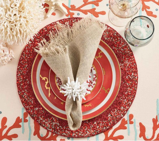 Maui Placemat in Coral & Gold, Set of 4
