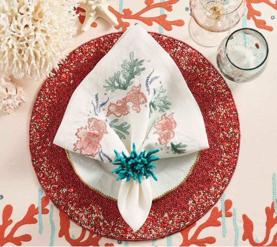 Maui Placemat in Coral & Gold, Set of 4