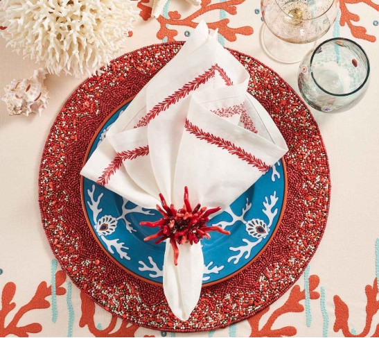 Maui Placemat in Coral & Gold, Set of 4