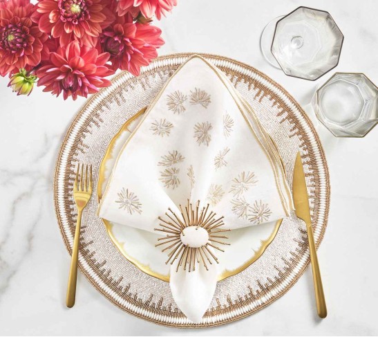 Enamor Placemat in White & Gold, Set of 4
