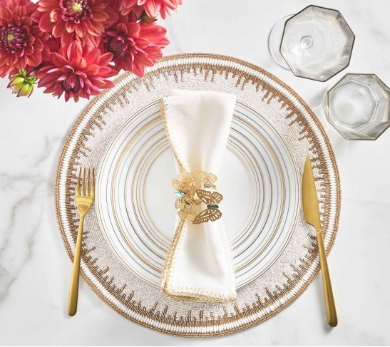 Enamor Placemat in White & Gold, Set of 4