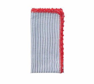 Seersucker Napkin in Navy & Red, Set of 4