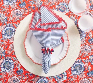 Seersucker Napkin in Navy & Red, Set of 4