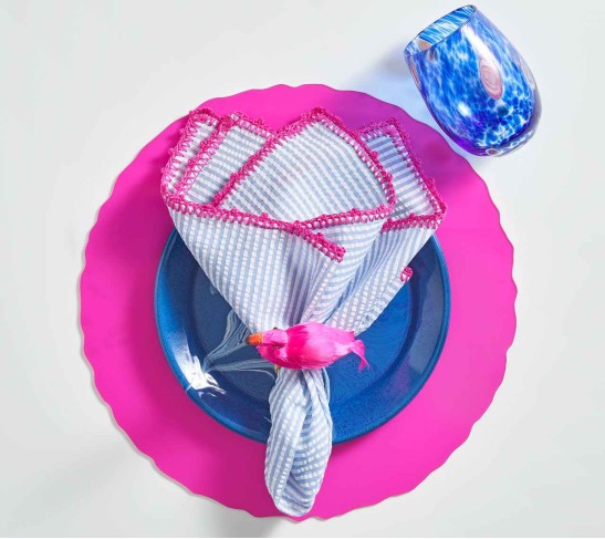 Seersucker Napkin in Periwinkle & Pink, Set of 4