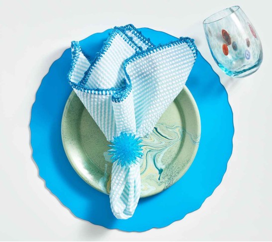 Seersucker Napkin in Seafoam & Blue, Set of 4