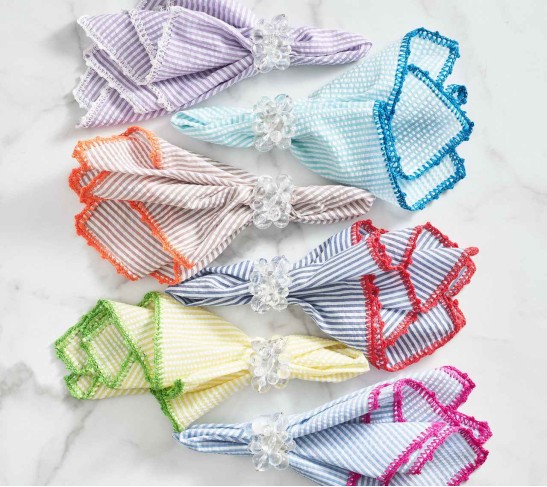 Seersucker Napkin in Seafoam & Blue, Set of 4