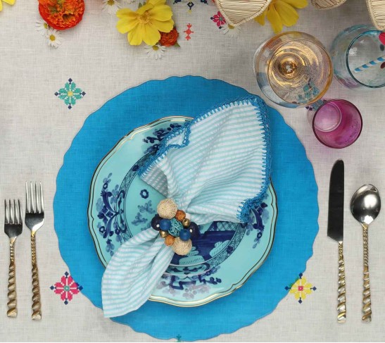 Seersucker Napkin in Seafoam & Blue, Set of 4