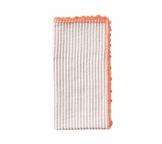 Seersucker Napkin in Natural & Orange, Set of 4