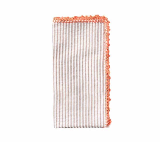 Seersucker Napkin in Natural & Orange, Set of 4