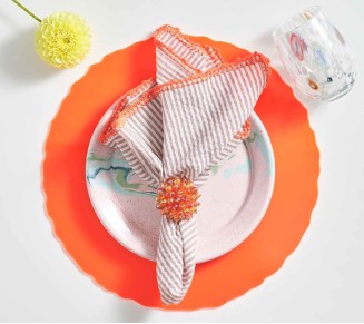 Seersucker Napkin in Natural & Orange, Set of 4
