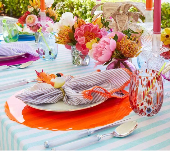 Seersucker Napkin in Natural & Orange, Set of 4