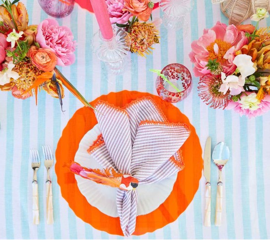 Seersucker Napkin in Natural & Orange, Set of 4