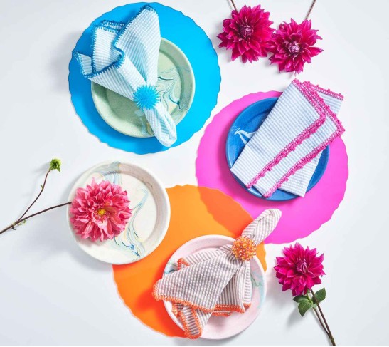 Seersucker Napkin in Natural & Orange, Set of 4