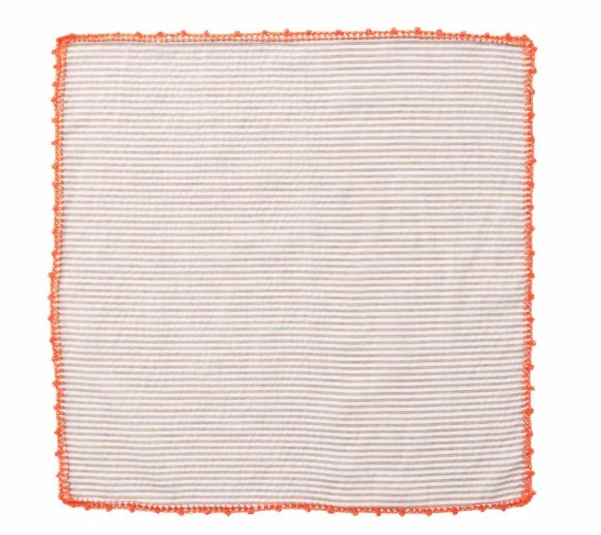 Seersucker Napkin in Natural & Orange, Set of 4