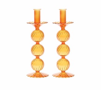 Iris Tall Candle Holder in Amber, Set of 2 in a Box