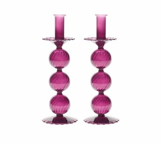 Iris Tall Candle Holder in Plum, Set of 2 in a Box