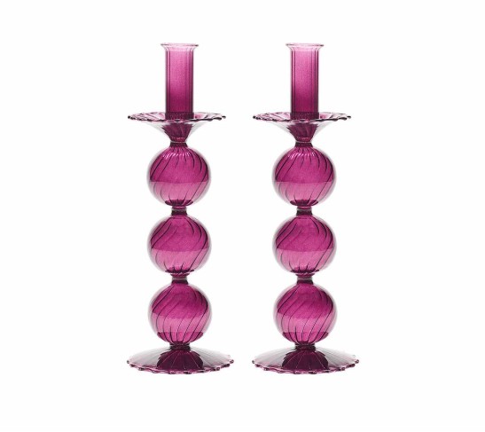 Iris Tall Candle Holder in Plum, Set of 2 in a Box