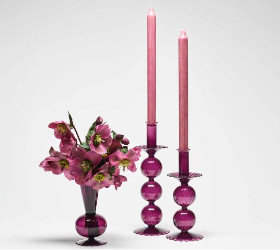Iris Tall Candle Holder in Plum, Set of 2 in a Box