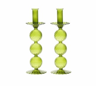 Iris Tall Candle Holder in Olive, Set of 2 in a Box