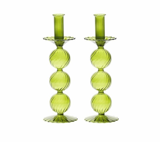 Iris Tall Candle Holder in Olive, Set of 2 in a Box