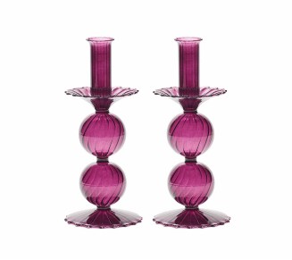 Bella Short Candle Holder in Plum, Set of 2 in a Box
