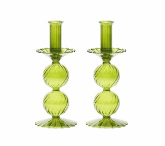 Bella Short Candle Holder in Olive, Set of 2 in a Box