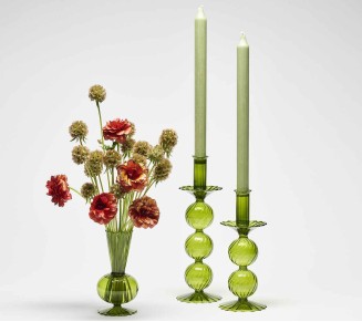 Bella Short Candle Holder in Olive, Set of 2 in a Box