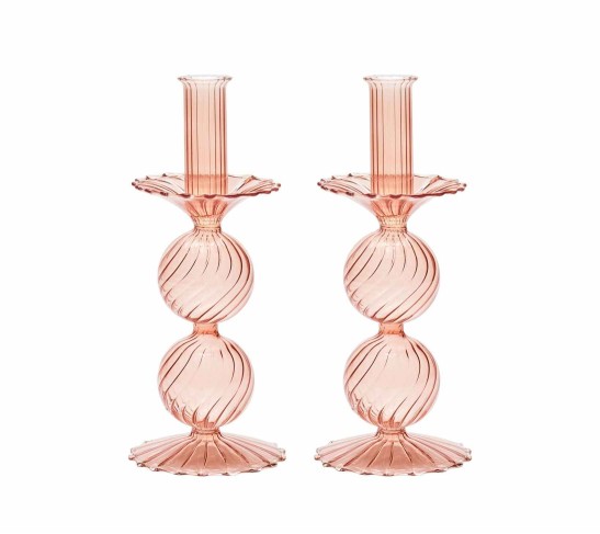Bella Short Candle Holders in Blush, Set of 2 in a Box