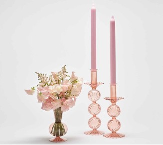 Bella Short Candle Holders in Blush, Set of 2 in a Box