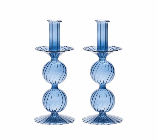 Bella Short Candle Holder in Cadet, Set of 2 in a Box