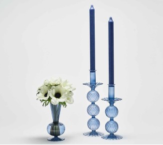 Bella Short Candle Holder in Cadet, Set of 2 in a Box